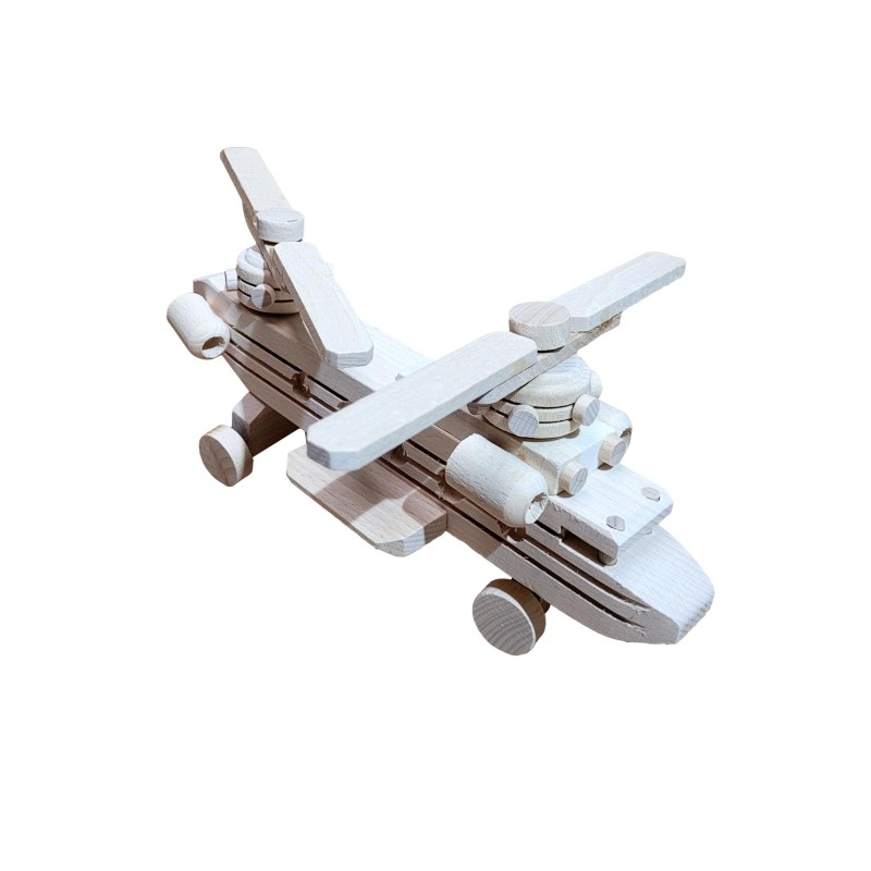 Wooden World Military Transport Helicopter, Wooden 3D Model, Raw Natural Wood, 27×21×11.5 cm
