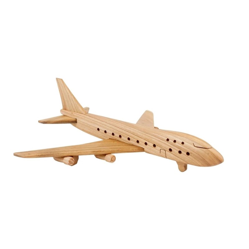 Wooden World Wooden Jumbo Jet Plane Model, Cherry Wood, 3D Decorative Display, 27.5×24×8 cm
