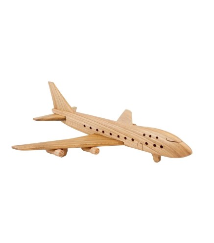 Wooden Jumbo Jet Plane Model Cherry Wood 27.5 cm