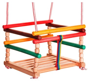 Wooden World Wooden Baby Swing, Indoor & Outdoor Use, Safety Seat, 32×32 cm, Max Load 20 kg