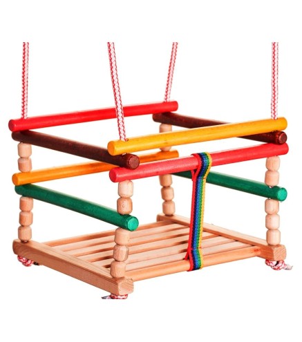 Wooden World Wooden Baby Swing, Indoor & Outdoor Use, Safety Seat, 32×32 cm, Max Load 20 kg