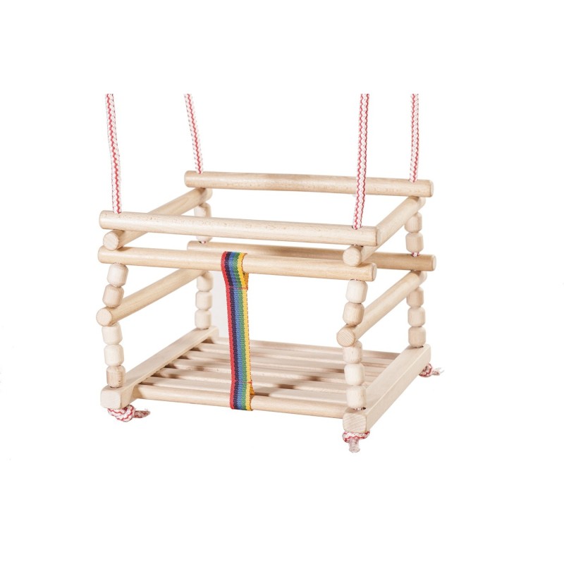 Wooden World Wooden Baby Swing, Natural Wood, Indoor & Outdoor Safety Seat, 32×32 cm, Max Load 20 kg