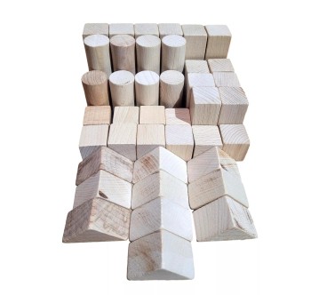 Wooden World 80 Wooden Blocks Set, Beech Wood, Plain Craft Bricks, 5 Shapes for Decoupage & DIY
