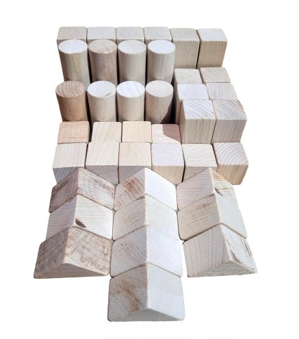 Wooden World 80 Wooden Blocks Set, Beech Wood, Plain Craft Bricks, 5 Shapes for Decoupage & DIY