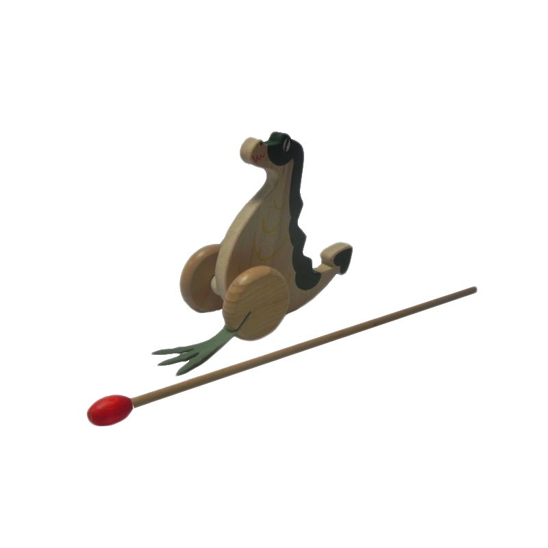 Wooden World Push Along Wooden Dragon Toy, Hand Painted, Beech Wood, Rolling Figure with Stick, 20×10×10 cm