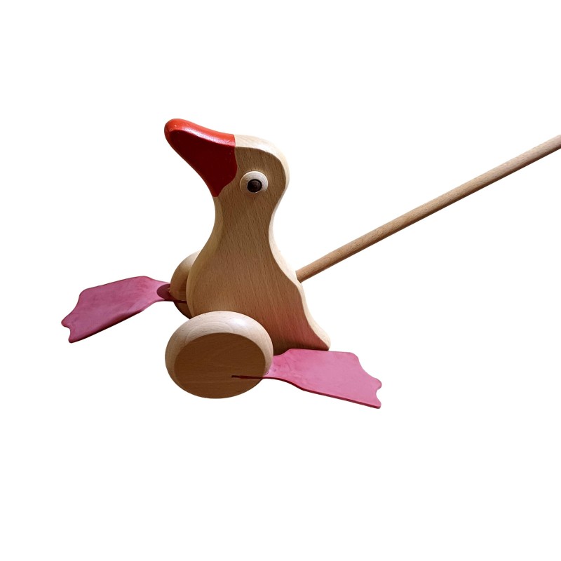 Wooden World Push Along Wooden Duck Toy, Hand Painted, Beech Wood, Rolling Figure with Stick, 20×10×10 cm Wooden World Push Along Wooden Duck Toy, Hand Painted, Beech Wood, Rolling Figure with Stick, 20×10×10 cm