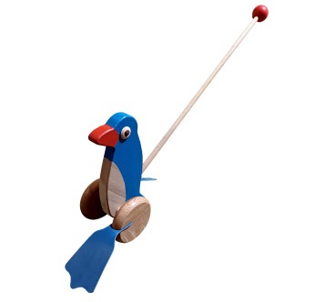 Wooden World Push Along Wooden Penguin Toy, Hand Painted, Beech Wood, Rolling Figure with Stick, 20×10×10 cm
