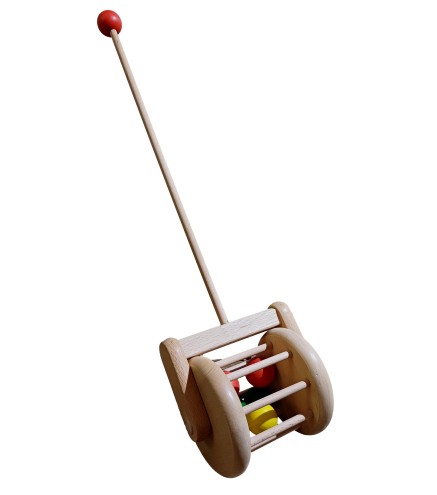 Wooden World Push Along Wooden Lawnmower Toy, Hand Painted, Beech Wood, Rolling Figure with Stick, 20×10×10 cm