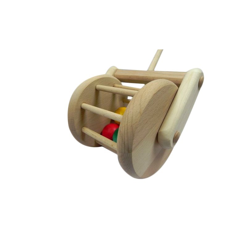 Wooden World Push Along Wooden Lawnmower Toy, Hand Painted, Beech Wood, Rolling Figure with Stick, 20×10×10 cm