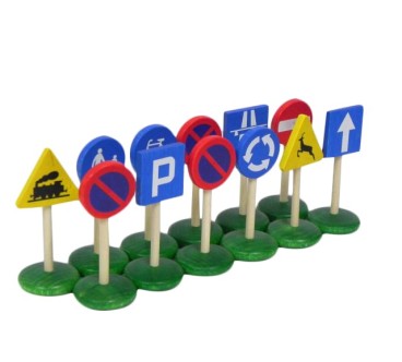 Wooden World European Wooden Road Signs Set, Hand Painted, 12 Pieces, Decorative & Toy Elements