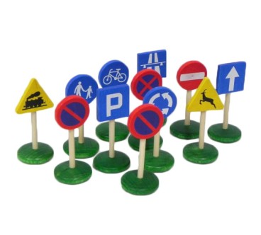 European Wooden Road Signs Set 12 Pieces