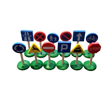 European Wooden Road Signs Set 12 Pieces