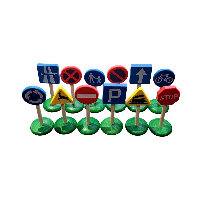 Wooden World European Wooden Road Signs Set, Hand Painted, 12 Pieces, Decorative & Toy Elements Wooden World European Wooden Road Signs Set, Hand Painted, 12 Pieces, Decorative & Toy Elements