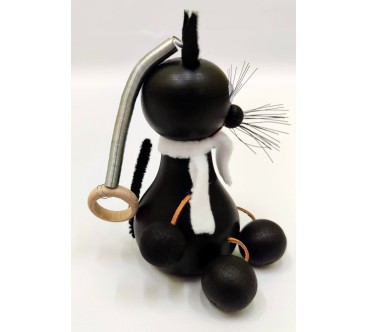 Spring Wooden Black Cat Puppet Handmade Toy