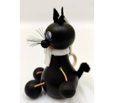 Spring Wooden Black Cat Puppet Handmade Toy