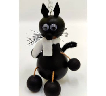 Spring Wooden Black Cat Puppet Handmade Toy