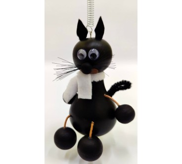 Spring Wooden Black Cat Puppet Handmade Toy