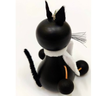 Spring Wooden Black Cat Puppet Handmade Toy
