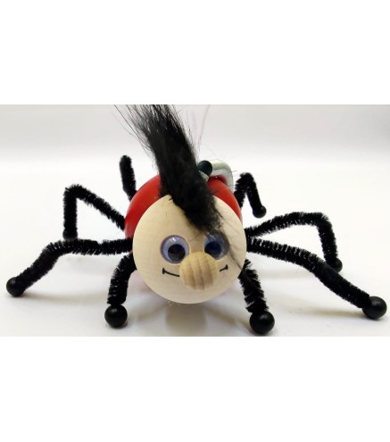 Spring Wooden Black Spider Puppet Handmade Toy