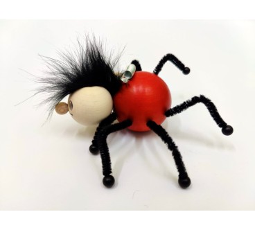 Spring Wooden Black Spider Puppet Handmade Toy