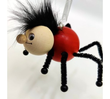 Spring Wooden Black Spider Puppet Handmade Toy