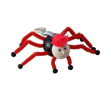 Spring Wooden Red Spider Puppet Handmade Toy