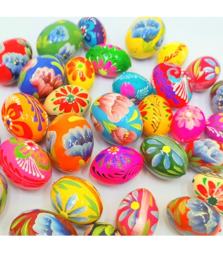 Wooden Hand Painted Eggs Set of 3 Beech Wood Medium Decorative Eggs