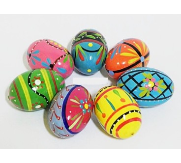 Wooden Hand Painted Eggs Set of 3 Beech Wood