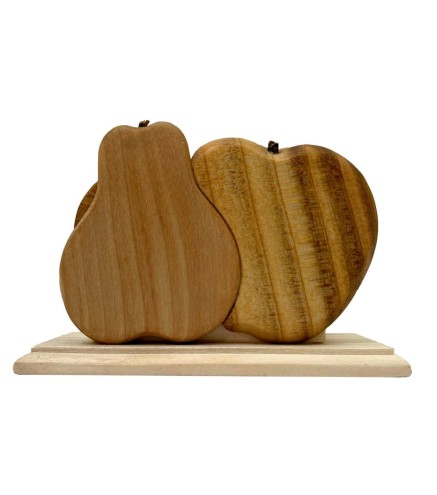 Wooden Napkin Holder Apple Pear Shape Mixed Wood