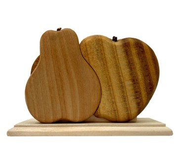 Wooden Napkin Holder Apple Pear Shape Mixed Wood