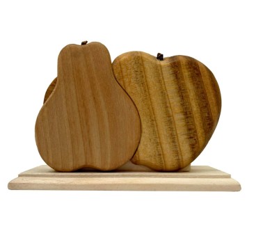 Wooden Napkin Holder Apple Pear Shape Mixed Wood