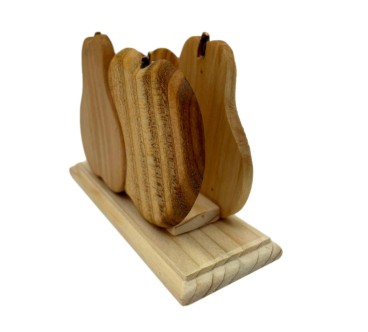 Wooden Napkin Holder Apple Pear Shape Mixed Wood