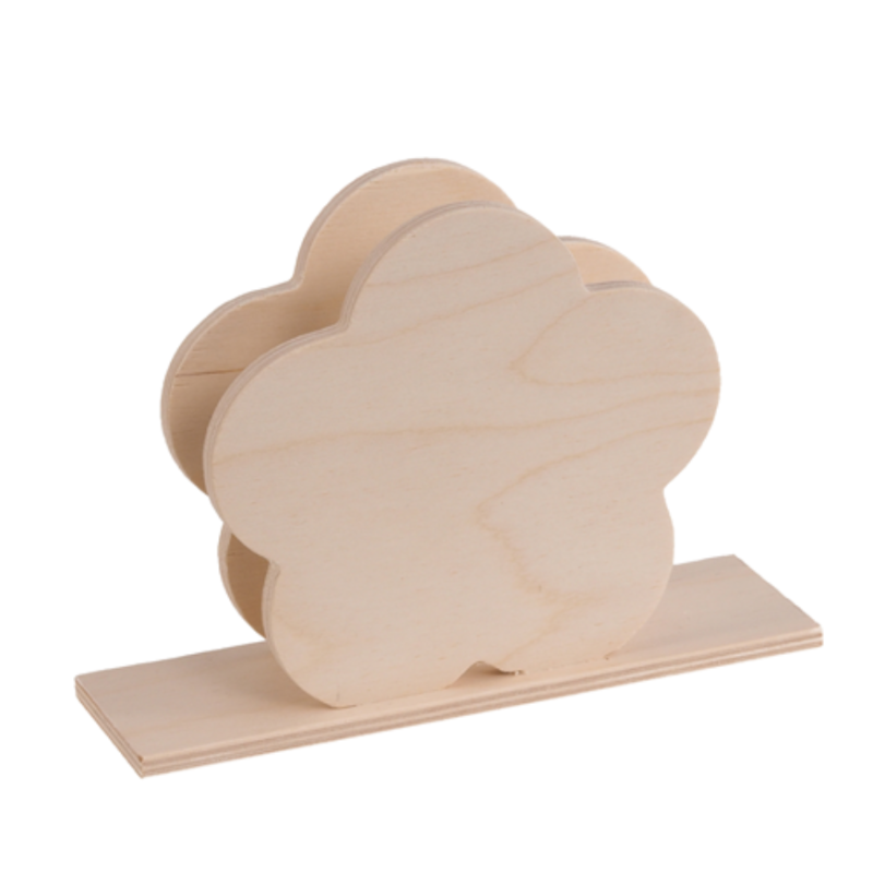 Wooden Napkin Holder Flower Shape Unpainted Craft Holder Plain White Wood Wooden Napkin Holder Flower Shape Unpainted Craft Holder Plain White Wood