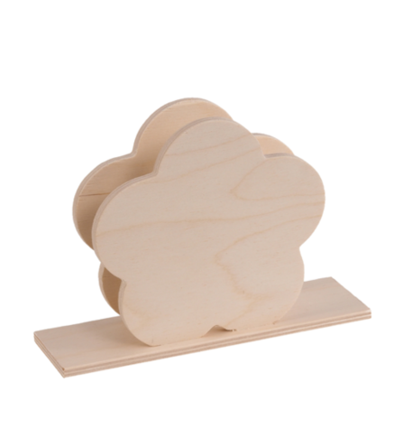 Wooden Napkin Holder Flower Shape Unpainted Craft