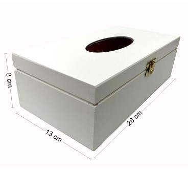 White Wooden Tissue Box Napkin Holder Top Open with Metal Clip Closure