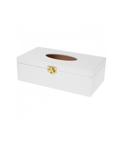 White Wooden Tissue Box Holder with Metal Clip