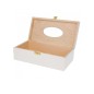 White Wooden Tissue Box Napkin Holder Top Open with Metal Clip Closure
