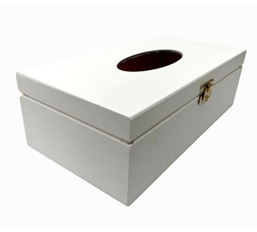 White Wooden Tissue Box Holder with Metal Clip