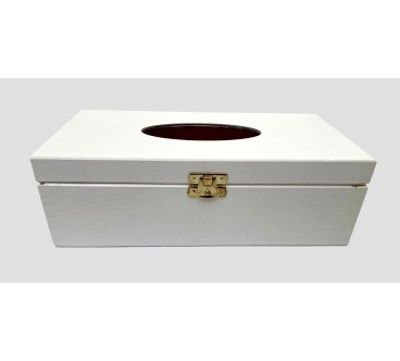 White Wooden Tissue Box Holder with Metal Clip