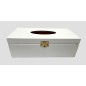 White Wooden Tissue Box Napkin Holder Top Open with Metal Clip Closure