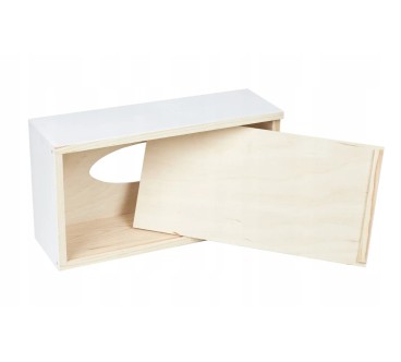 White Wooden Tissue Box Napkin Holder Bottom Open Table Storage