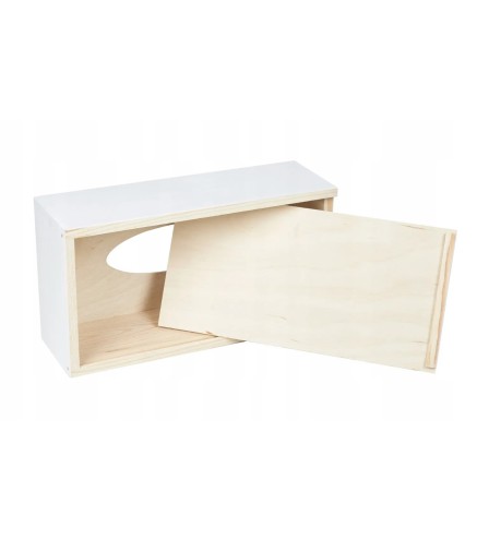 White Wooden Tissue Box Napkin Holder Bottom Open Table Storage
