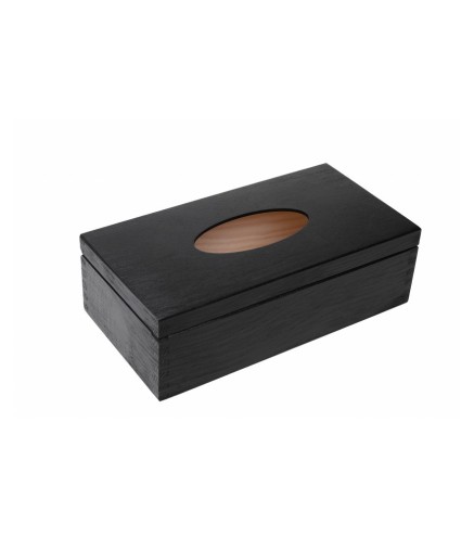 Black Wooden Tissue Box Holder Top Open