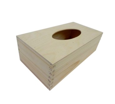 Raw Wooden Tissue Box Holder Unpainted Bottom Open