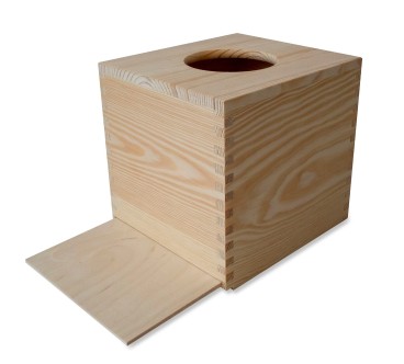 Square Wooden Tissue Box Holder Raw Bottom Open