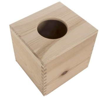 Square Wooden Tissue Box Holder Raw Bottom Open