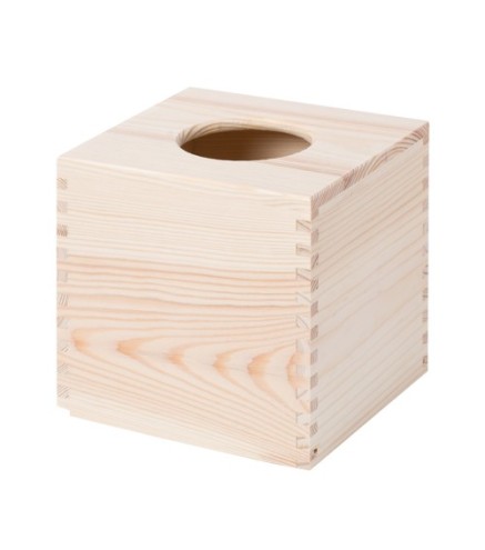 Square Wooden Tissue Box Holder Raw Bottom Open