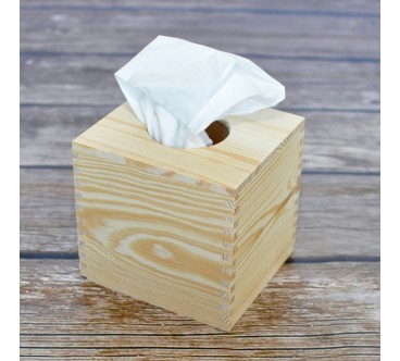 Square Wooden Tissue Box Holder Raw Bottom Open