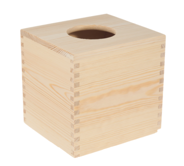 Square Wooden Tissue Box Holder Raw Bottom Open