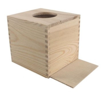 Square Wooden Tissue Box Holder Raw Bottom Open